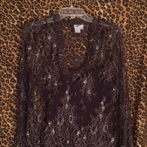 Worth lace and bejeweled blouse with camisole
